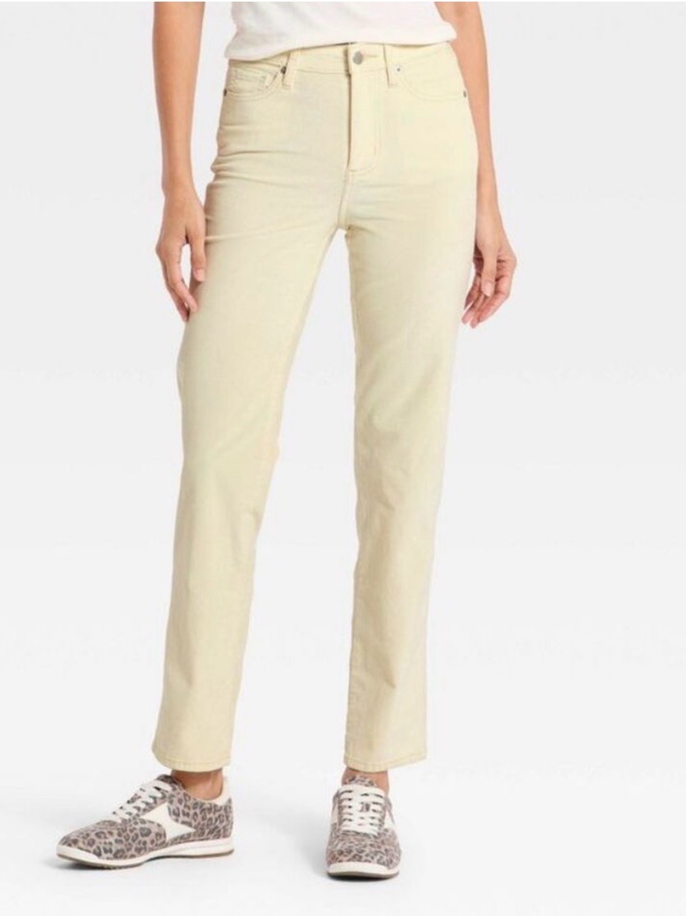 Universal thread Straight-Leg velvet Jeans in Light Cream